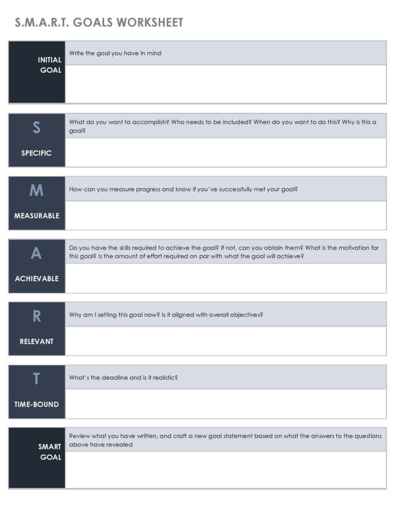 SMART Goals Example Worksheet